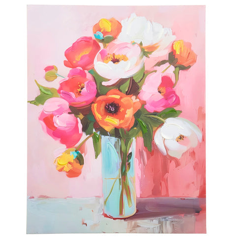 17.75" Medium Pink Floral Wall Art Canvas