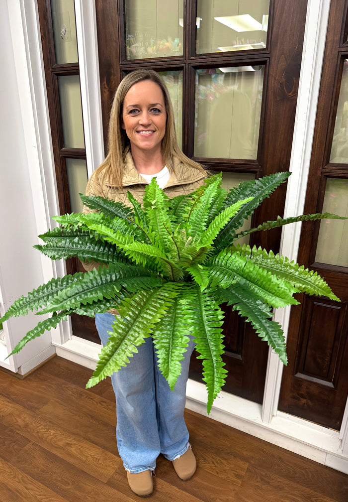 37" Boston Fern Bush (Silk) 6 Stems, 36 Leaves - UV Protected - Green