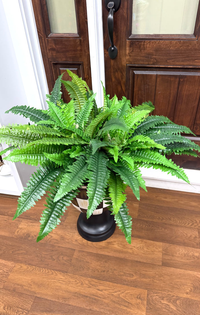 37" Boston Fern Bush (Silk) 6 Stems, 36 Leaves - UV Protected - Green
