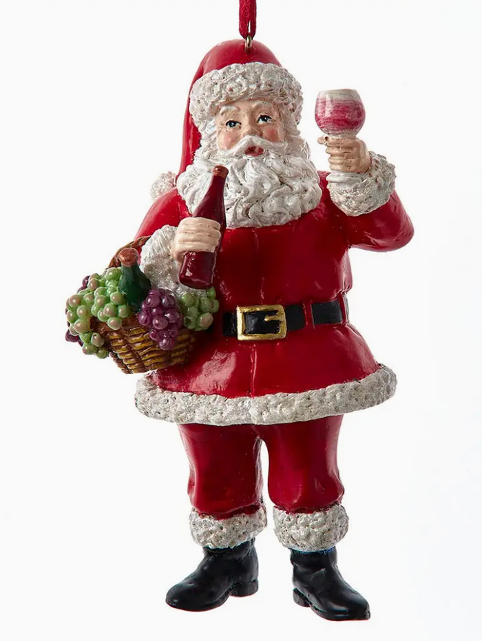 4.5" Resin Wine Santa Ornament