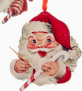4.5"Wooden Santa Head W/Candycane Ornament 3A - #3