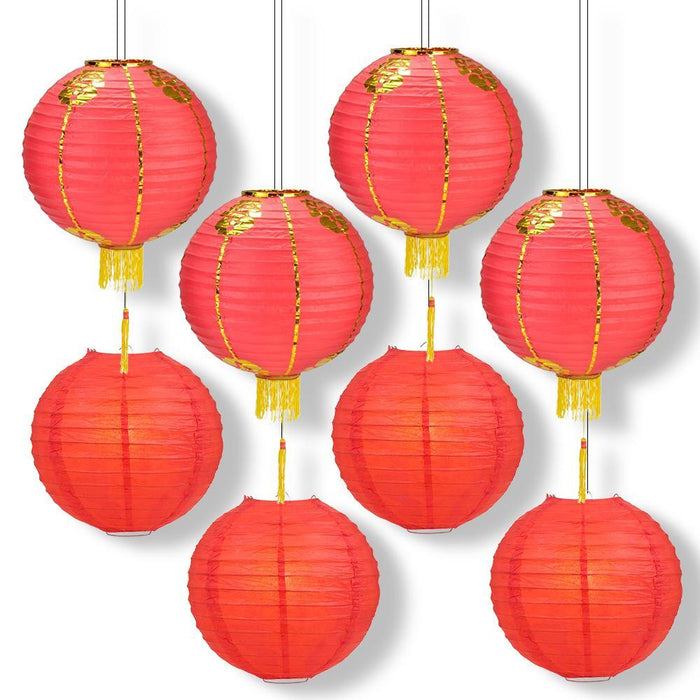 8 PACK | Red Chinese Lunar New Year Prosperity Paper Lantern, Hanging Combo Set