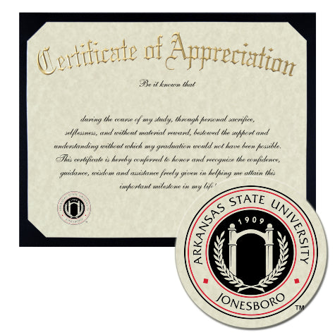 Arkansas State University Certificate of Appreciation