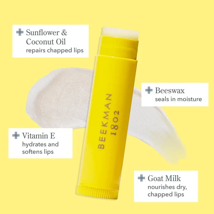 A lip balm tube displaying a cheerful yellow and white pattern.