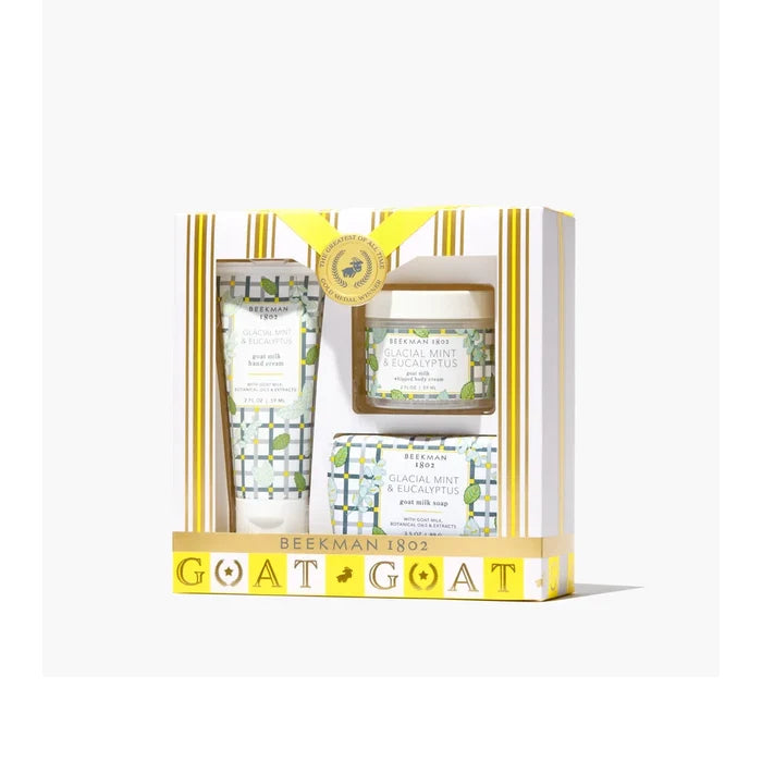 Body care set with a body scrub, body lotion, and body wash, showcasing a harmonious arrangement of products.