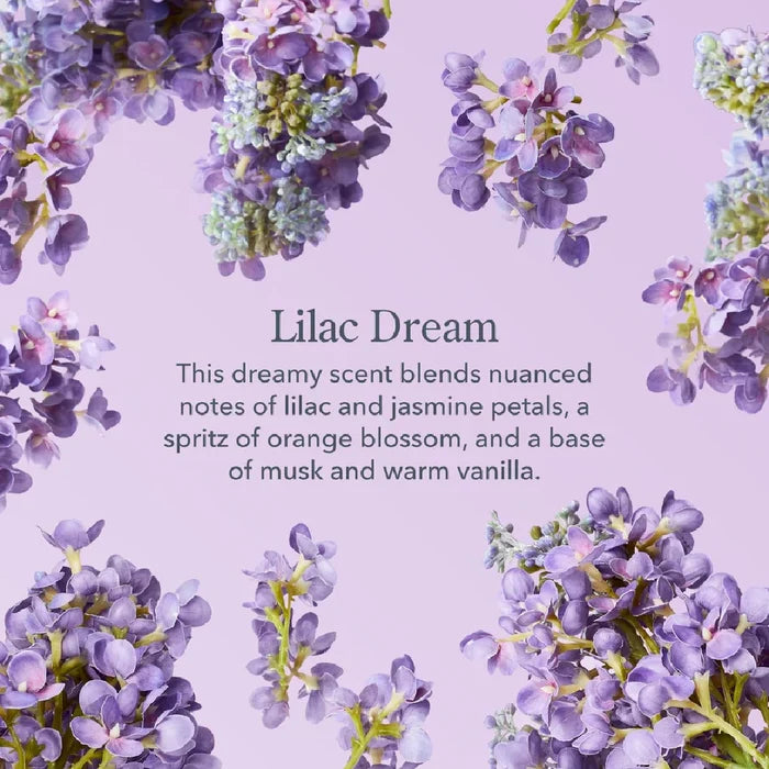 Lilac Dream: a lavender scent combining lavender, jasmine, and rose petals for a floral, soothing aroma.