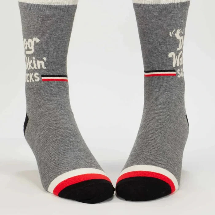 Gray socks with red and black accents on a white background