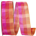Bright Pink  & Orange Plaid Wired Ribbon - 1.5" x 50yds
