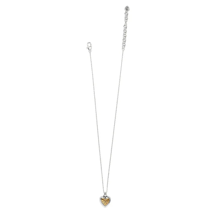 Brighton Mosaic Heart Two Tone Heart Petite Necklace featuring a delicate heart pendant with intricate mosaic detailing and contrasting two-tone accents.