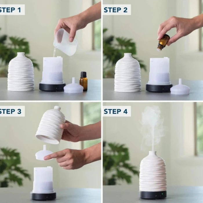 This Candle Warmers Airome Harmony Medium ultrasonic Essential Oil Diffuser releases a fine, cool mist that carries your favorite essential oils throughout your space.
