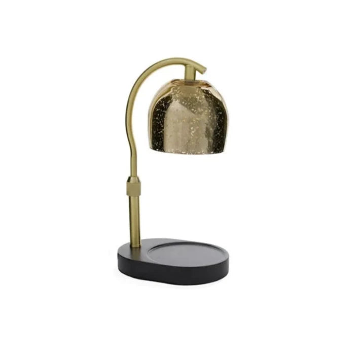 Gold mercury glass lamp-style candle warmer on a base, designed for flameless candle melting.