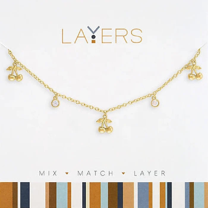Gold multi mini cherry layered necklace with elegant trendy design for women