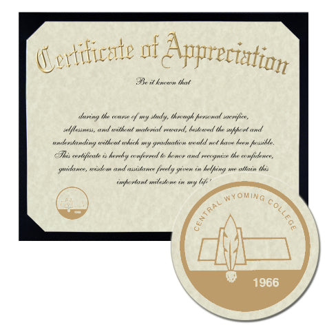 Central Wyoming College Certificate of Appreciation