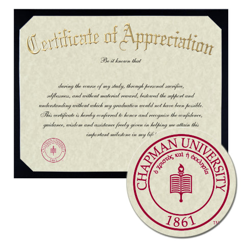 Chapman University College of Law Certificate of Appreciation