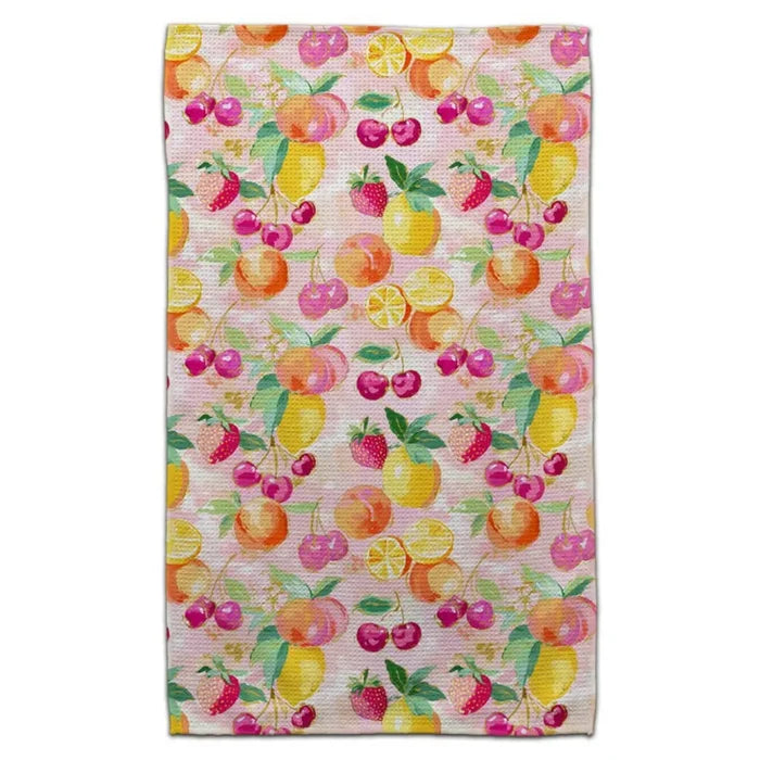CJ Bella Mixed Fruit Pink Eco-Friendly Waffle Weave Kitchen Towel