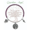 A bracelet featuring a purple stone and a silver tree charm, elegantly designed for a stylish accessory.
