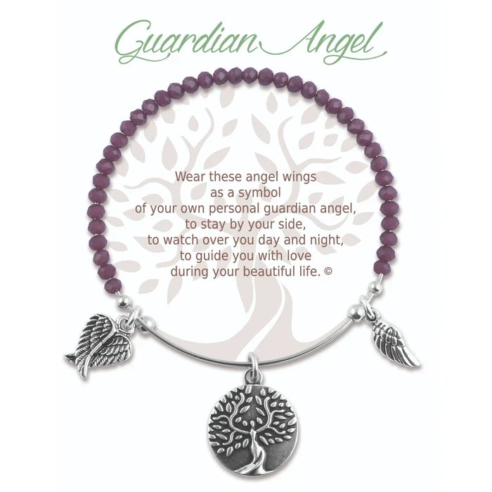 A bracelet featuring a purple stone and a silver tree charm, elegantly designed for a stylish accessory.