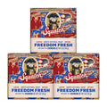 Three boxes of The Squeak Men's Natural Soap 'Freedom Fresh' are arranged in a pyramid on a plain white background.