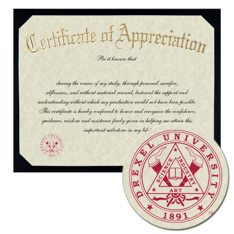 Drexel University School of Law Certificate of Appreciation