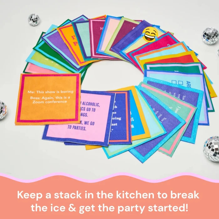 This Drinks On Me Karma Delivery Napkin features a witty karma-themed design that sparks instant conversation.