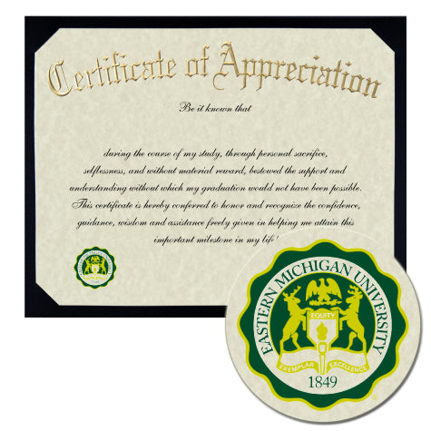 Eastern Michigan University Certificate of Appreciation
