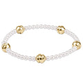 Admire Small Gold 3mm Pearl Bracelet with crystal pearls and small gold beads on a white background