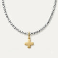Enewton Design Signature Cross 15-inch choker necklace featuring bright silver faceted hematite 2mm beads and a gold cross charm.