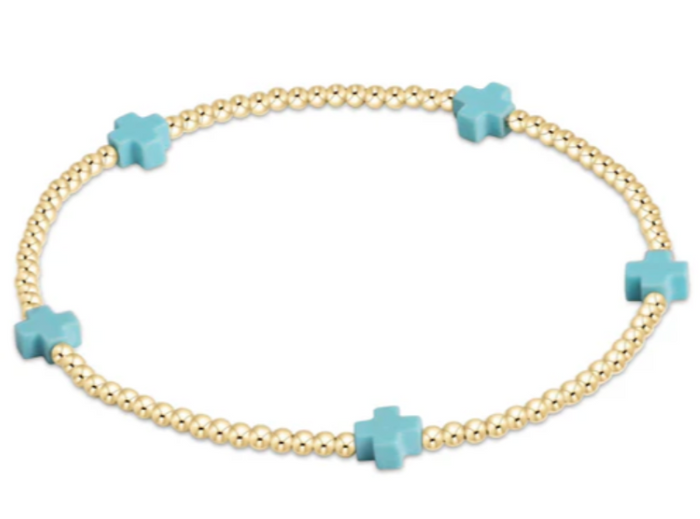 ENEWTON EGIRL SIGNATURE CROSS SMALL GOLD PATTERN 2MM BEAD BRACELET TURQUOISE