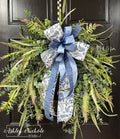 Eucalyptus and Fern Greenery Wreath - Shades of Blue Bow