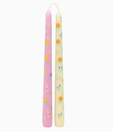 Floral Yellow & Pink Taper Candles | 2 Pack | Mothers Day |