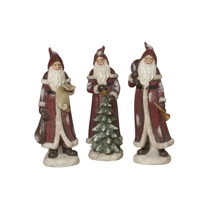 This Gerson 9.06-inch Resin Holiday Santa figurine crafted from durable resin, stands 9.06 inches tall and delivers rich, hand-painted detail.