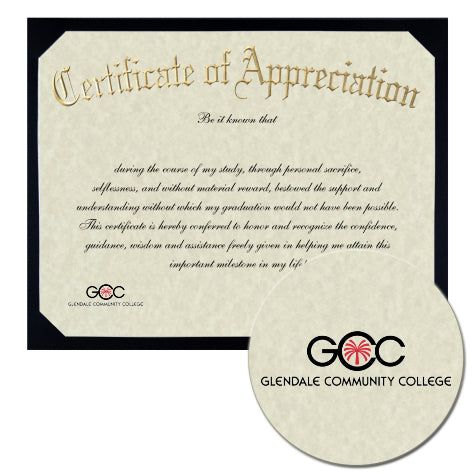 Glendale Community College Certificate of Appreciation