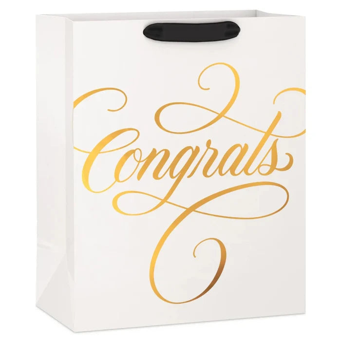 Large cream gift bag with gold calligraphy “Congrats”