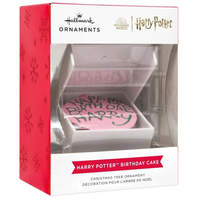 Hallmark Harry Potter™ Birthday Cake Christmas ornament featuring Hagrid's iconic pink birthday cake with green icing, inspired by Harry Potter and the Sorcerer's Stone™.