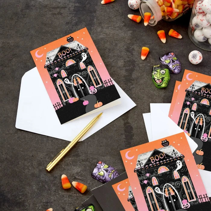 Hallmark Halloween greeting cards with haunted house and ghosts