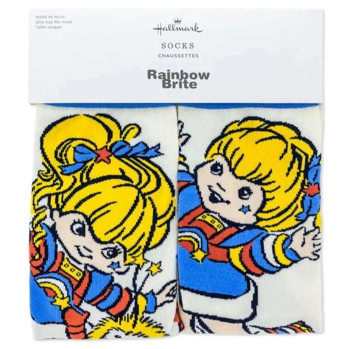 Pair of socks with cartoon character design in packaging, featuring the Hallmark brand.