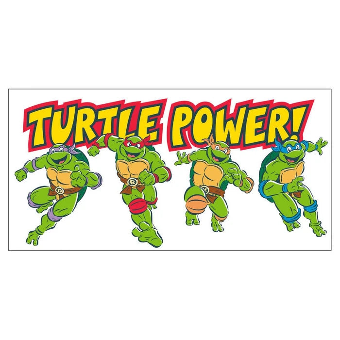 Cartoon turtles with 'Turtle Power!' text on a white background