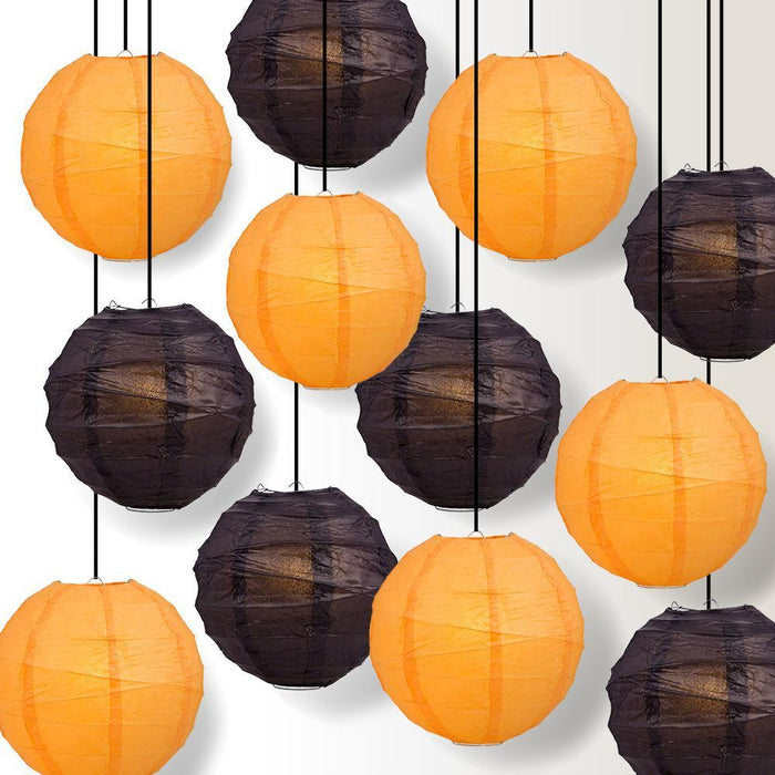 Halloween 12-Piece Black / Orange Crisscross Paper Lantern Party Pack Set, Assorted Hanging Decoration - PaperLanternStore.com - Paper Lanterns, Decor, Party Lights & More