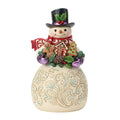 This Jim Shore Snowman with Gingerbread Cookies Figurine brings a sweet and cheerful touch to your Christmas décor.