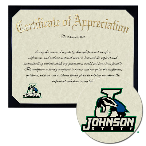 Johnson State College Certificate of Appreciation