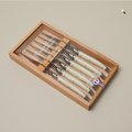 Laguiole 6 Piece Steak Knife Set, Ivory in Wood Box with Acrylic Lid