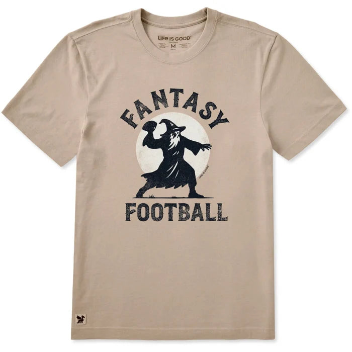 Life Is Good Men's Fantasy Football Wizard Silhouette Short Sleeve Crusher T-Shirt with fantasy football wizard graphic.