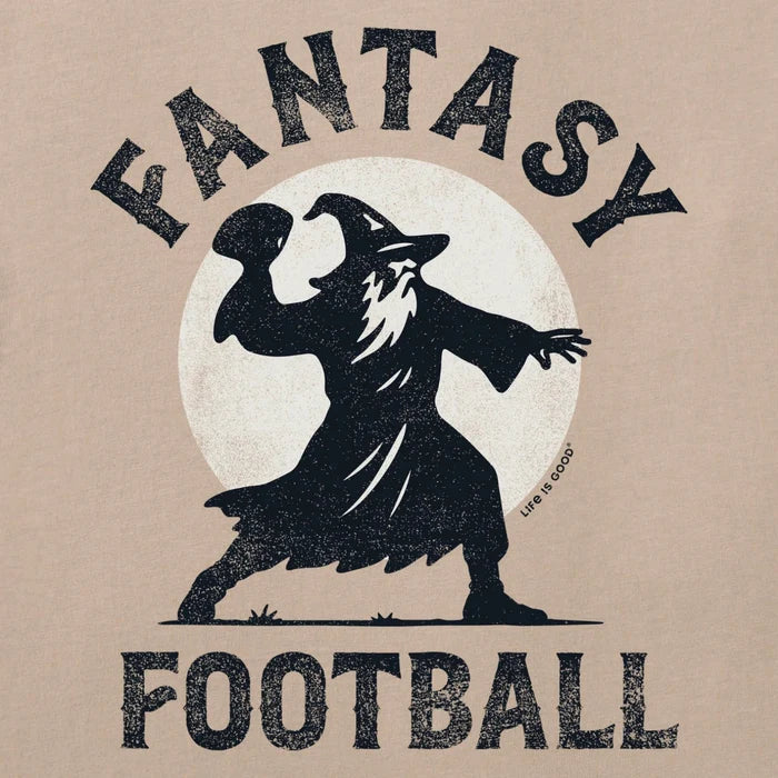 Life Is Good Men's Fantasy Football Wizard Silhouette Short Sleeve Crusher T-Shirt with fantasy football wizard graphic.