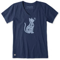 Life Is Good Women's Botanicat Short Sleeve Crusher Vee T-Shirt with floral paw print graphic and soft V-neck design