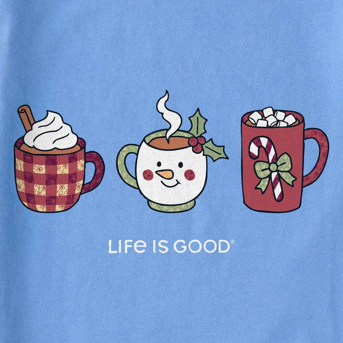 Women's Christmas Mug Trio Long Sleeve Crusher Vee featuring festive Christmas mug graphics on a casual V-neck top