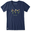Life Is Good Women's Fall Botanical Flowers Short Sleeve Crusher Vee T-Shirt with vibrant floral botanical graphic and soft V-neck design