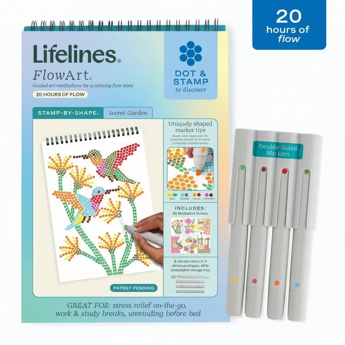 This Lifelines FlowArt Stamp-By-Shape, Secret Garden offers a relaxing and creative way to enjoy mindful art.