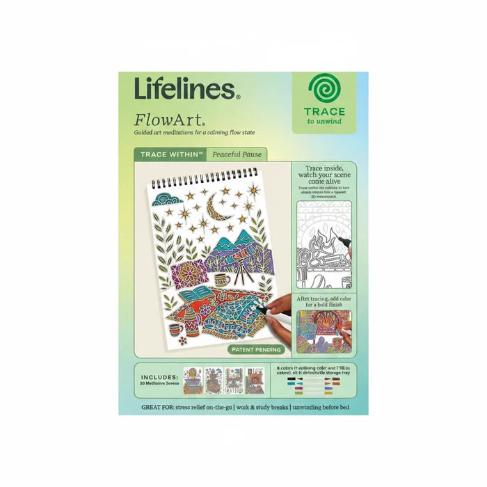 The Lifelines FlowArt Trace Within, Peaceful Pause guided art pad gives you a calming, screen-free creative escape.