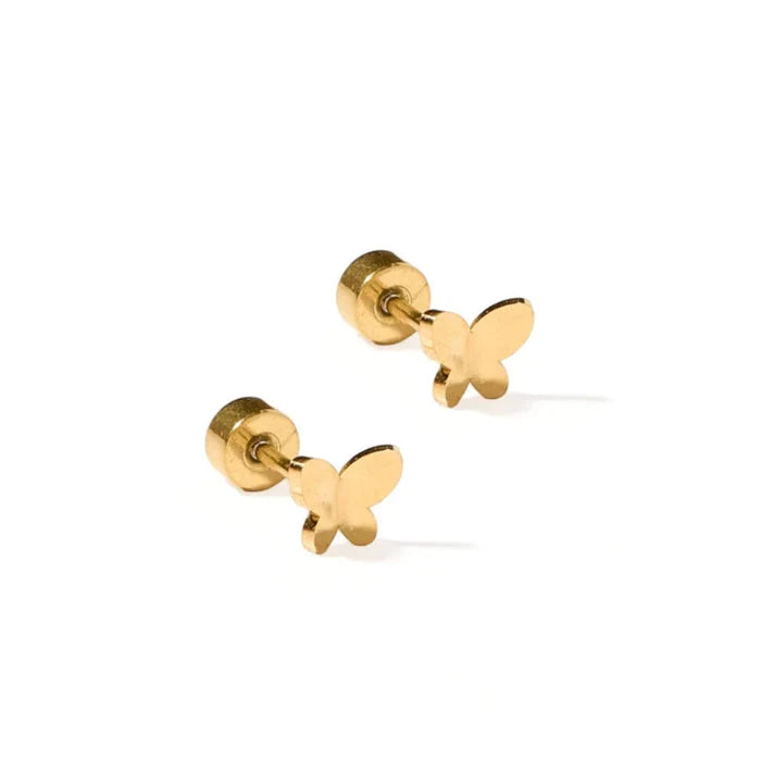 These 8mm glossy gold butterfly studs are designed with a sleek, minimalist look while adding a graceful touch to your style.
