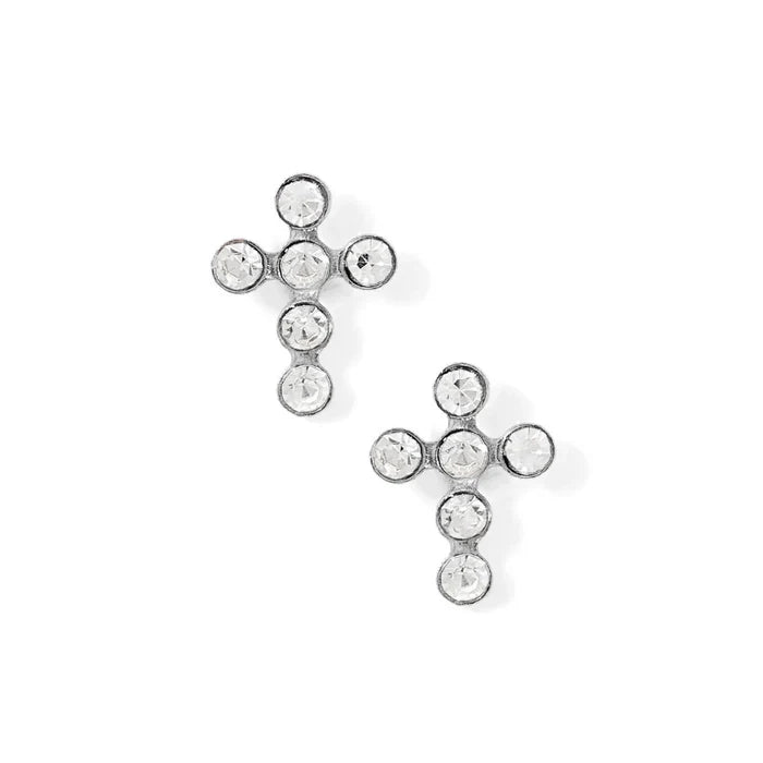 Gold and crystal stud earrings on a white background
